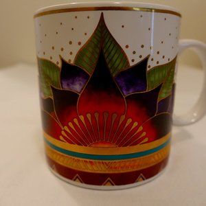 Laurel Burch Coffee Mug Cup Celestial Lotus Abstract Floral Gold Metalli…